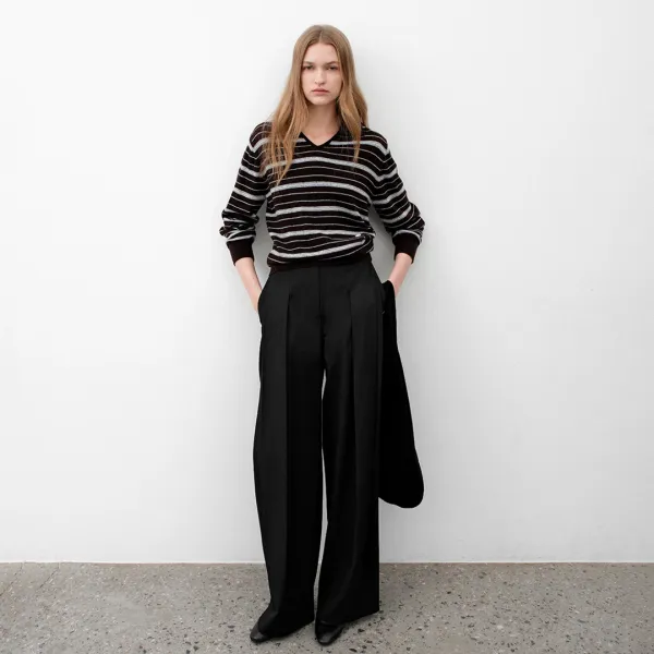 (Z-T-7113)ESSENTIAL STRIPE COLLAR KNIT