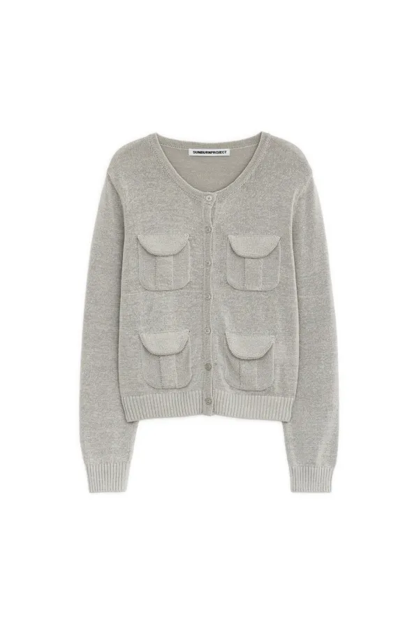 MULTI POCKET CROP CARDIGAN, GRAY