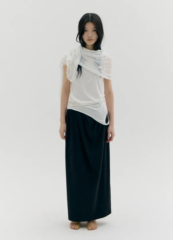 FOLDED MAXI SKIRT, BLACK