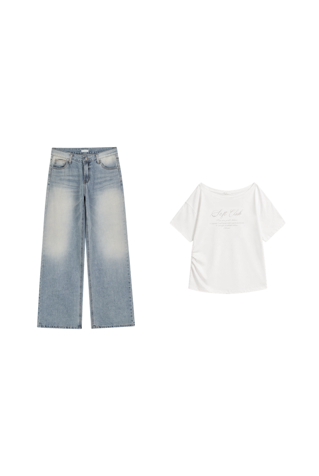 클리시어 Krystal straight jeans, Light Blue + Soft Club one-shoulder short top, White 상품 이미지 1