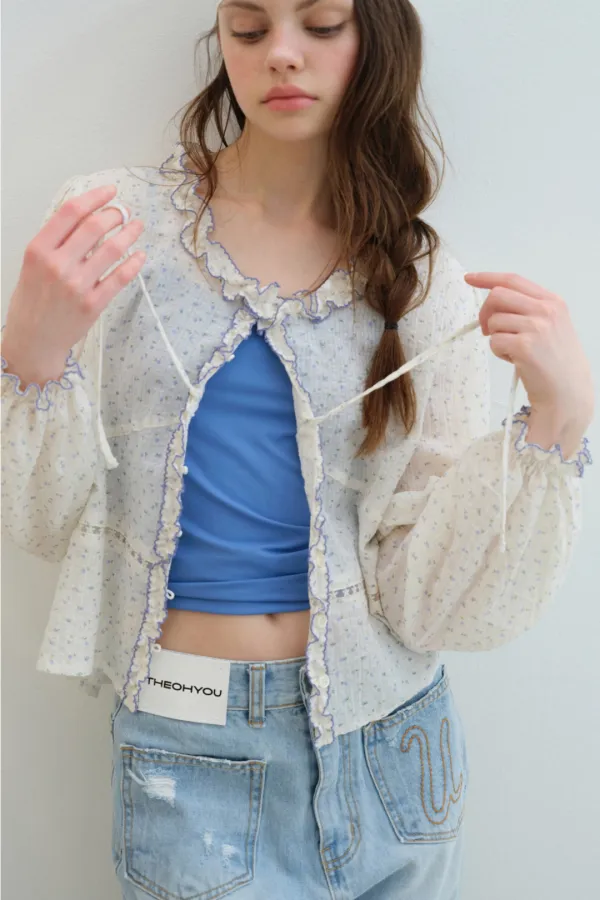 PIN COT CARDIGAN BLOUSE (CREAM)