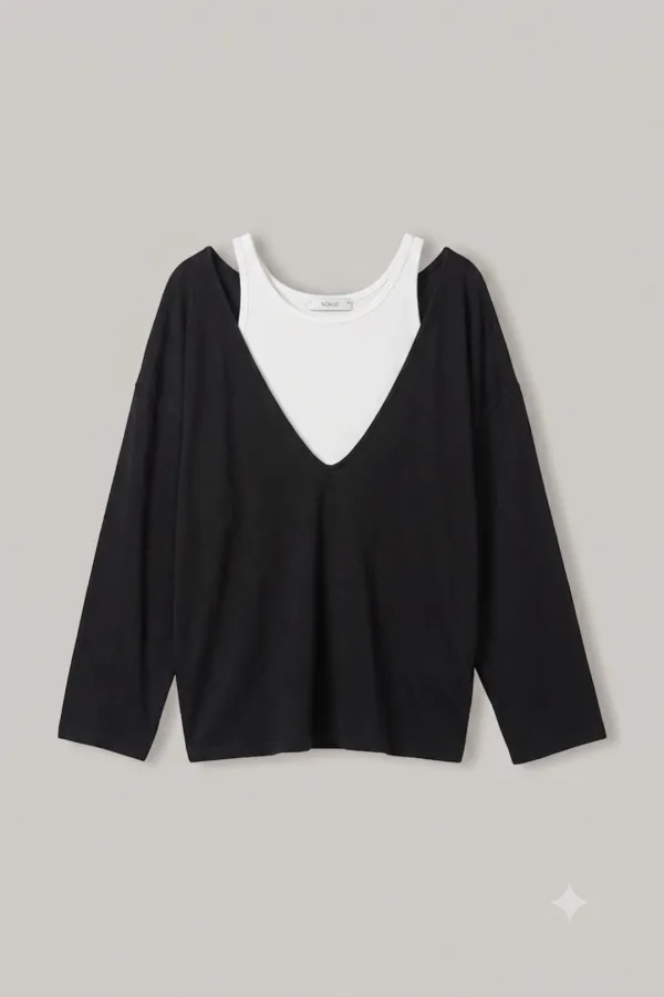 TS018 Layered Deep V Top (Black)