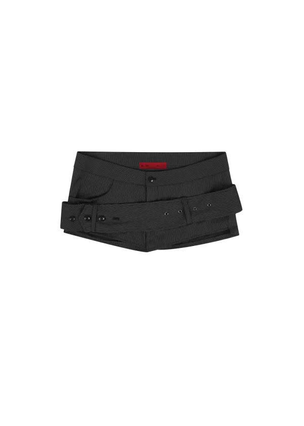 [3RD] BELT DETAIL SHORTS, STRIPE BLACK