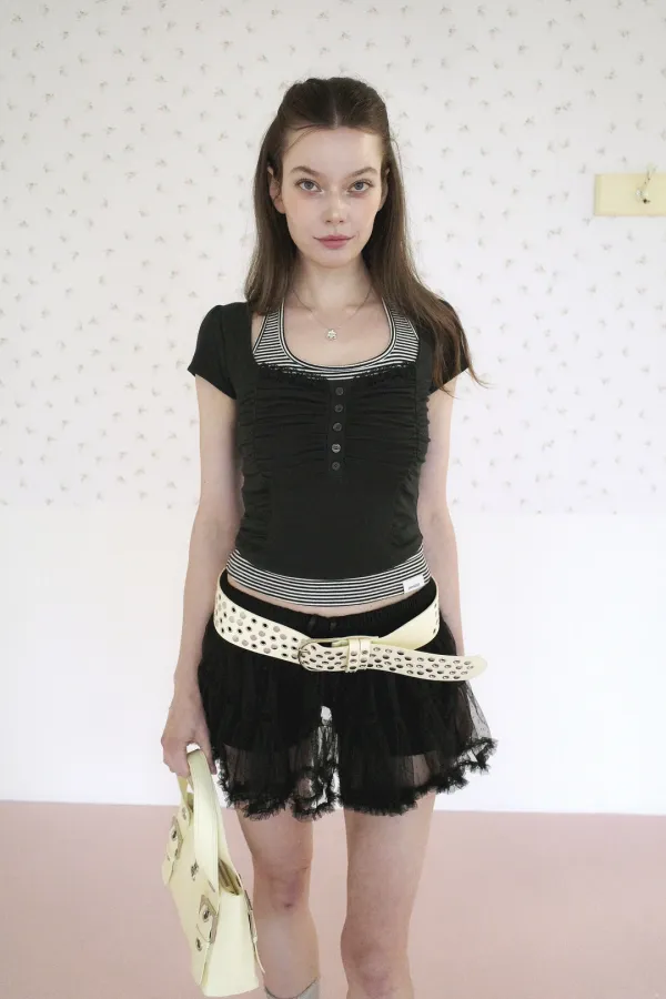 BELLA SHIRRING TOP (BK)