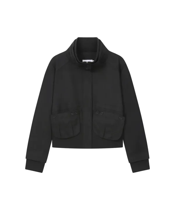 Cowl high neck pocket jacket BLACK