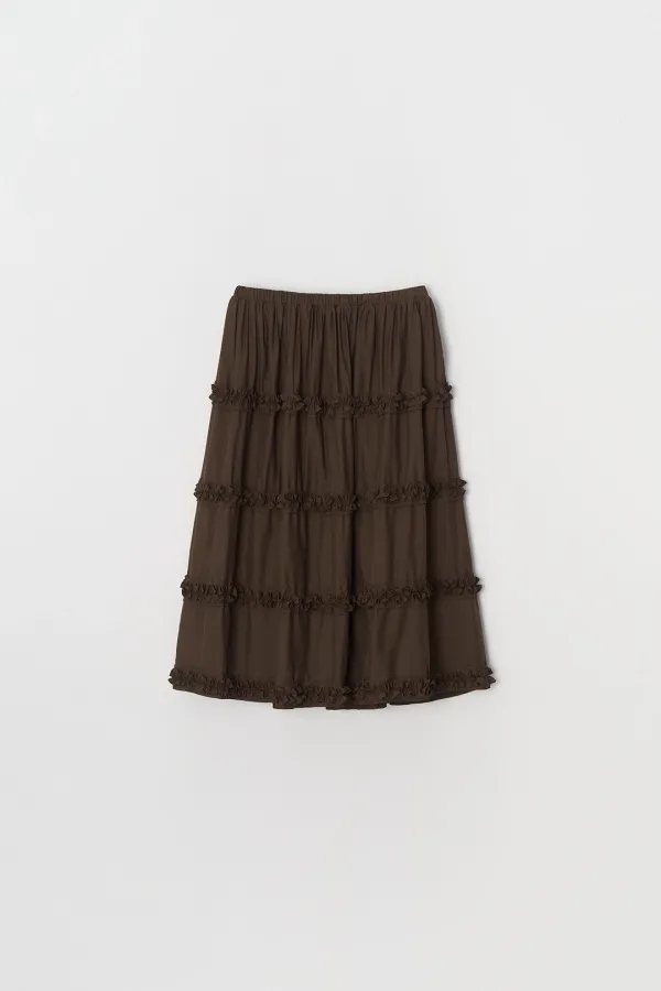 Ruffle Trim Elastic Skirt (brown)