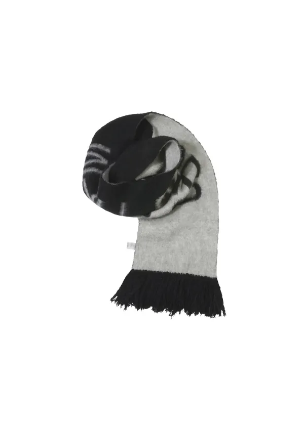 [4TH] FRINGED LOGO KNIT MUFFLER, BLACK&GRAY