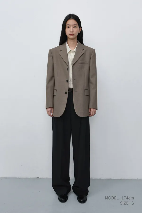 UNISEX CLASSIC 3 BUTTON WOOL BLAZER KHAKI BEIGE_UDJA6C106I3