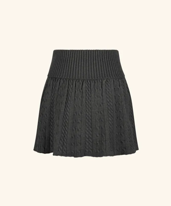 Jess Cable Pleated Knit Skirt ( Charcoal )