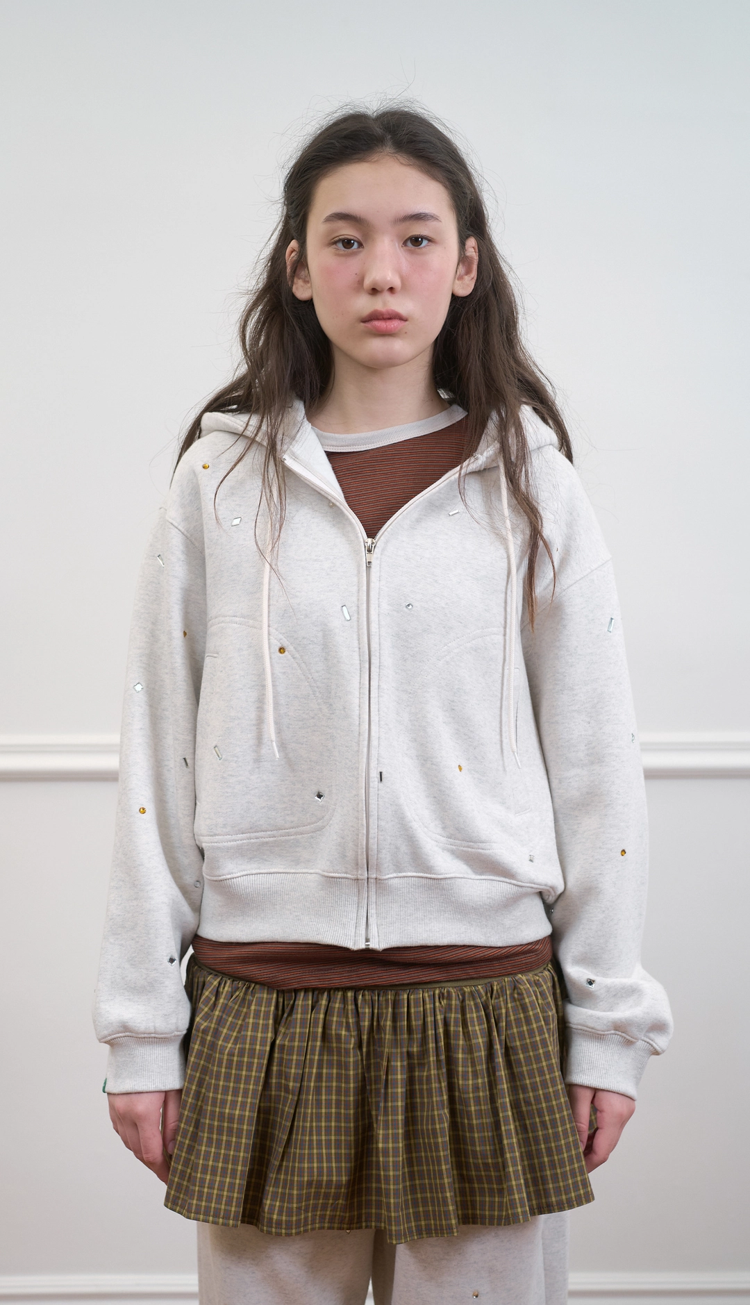 노컨텐츠 272. Warm Jeweled Zip-up _ Oatmeal Melange 상품 이미지 2