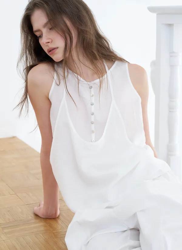Solene Silk Halter Layered Top (Ivory)