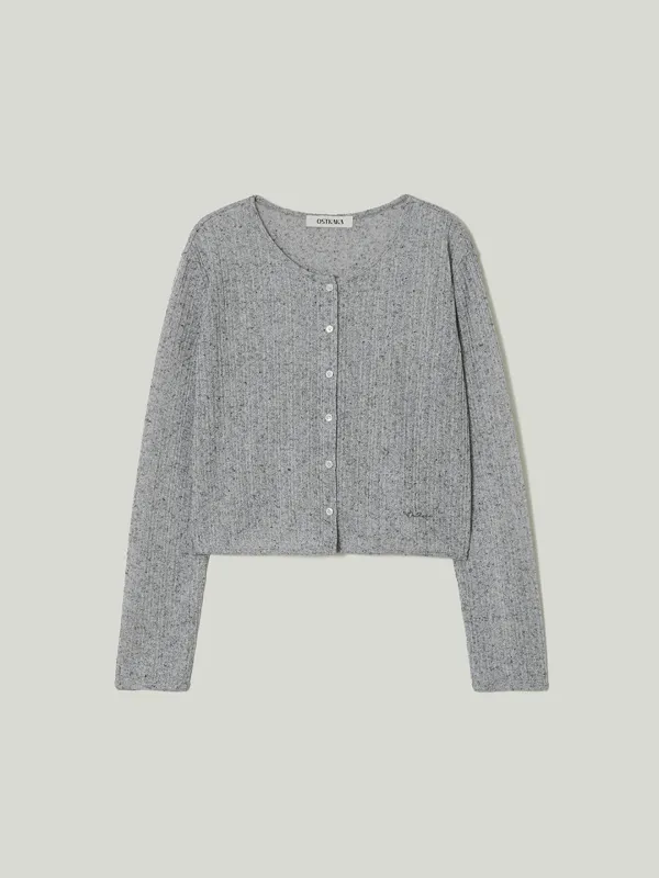 Round-Neck Ribbed Cardigan Melange Grey