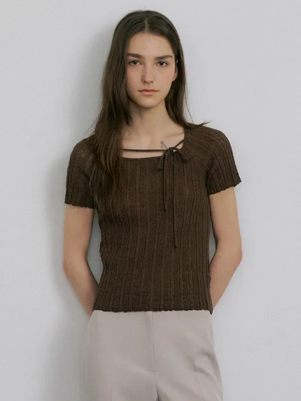 LINEN SQUARE NECK KNIT_3COLOR