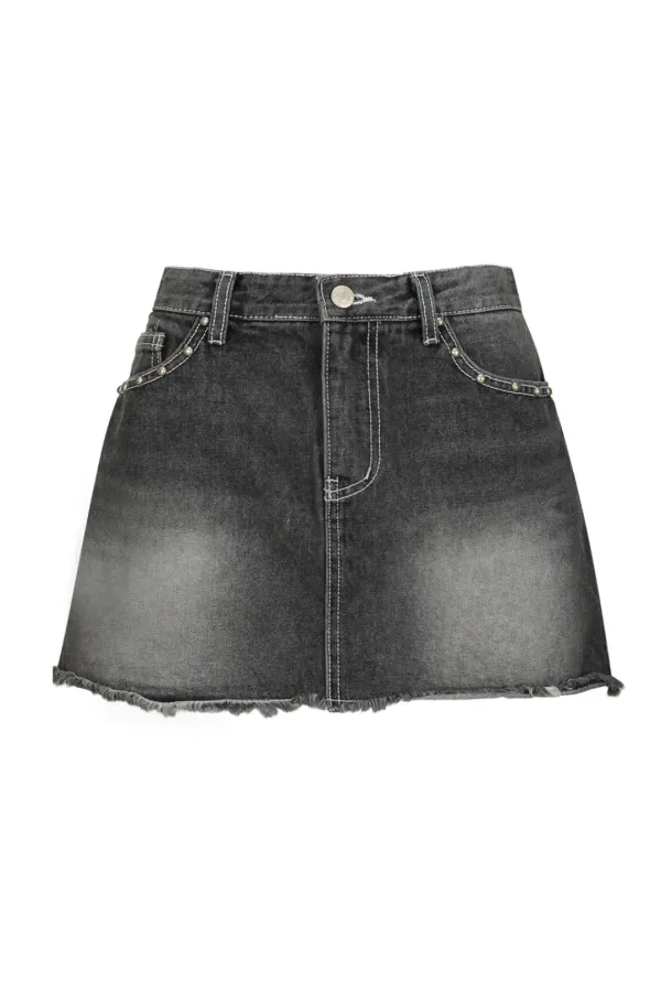 STUD WASHING DENIM SK (BLACK DENIM)