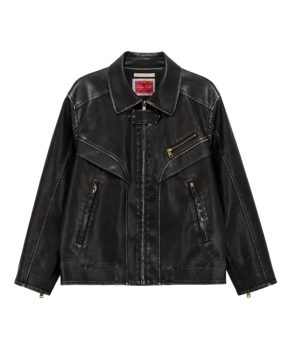 Vintage Washing Leather Jacket-Black