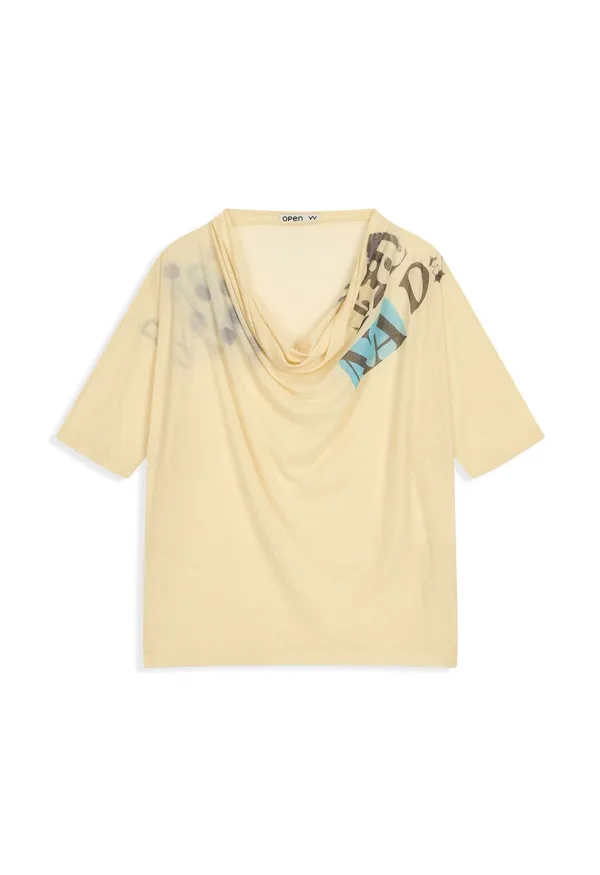 PHONETIC COWL NECK TEE, YELLOW