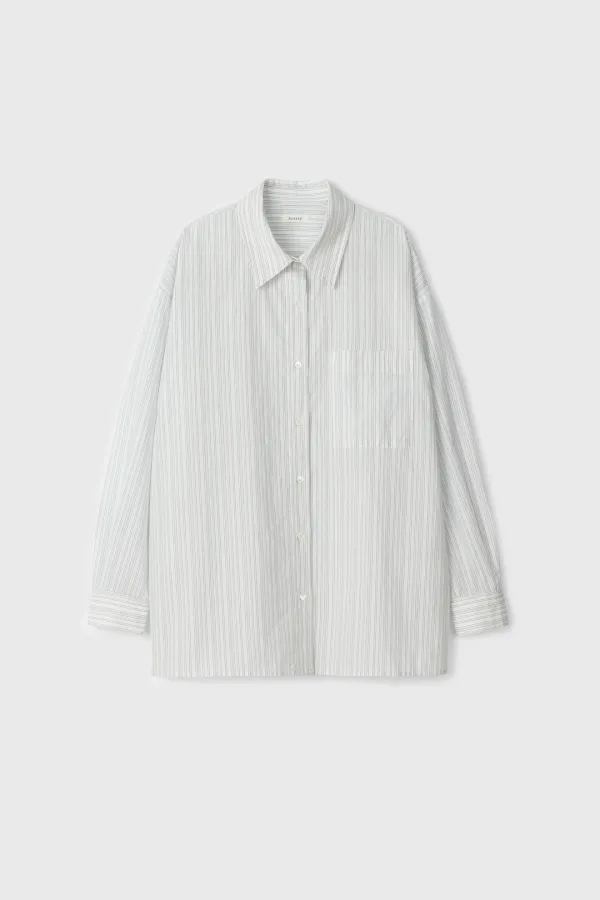 Oversized Cotton Breeze Stripe Shirt (White)