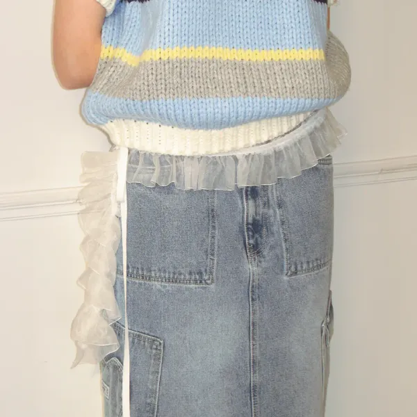 SHIRRING ORGANZA MESH BELT WHITE