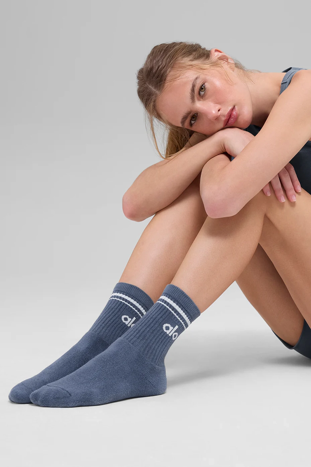 알로요가 Unisex Half-Crew Throwback Sock - Bluestone/White 상품 이미지 2