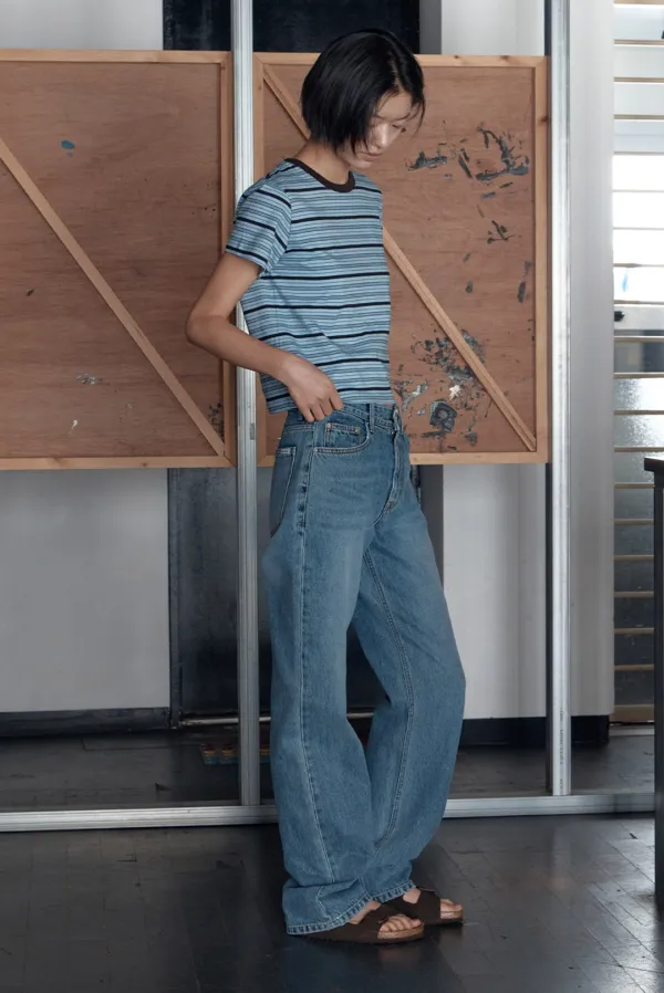low denim pants - washing blue