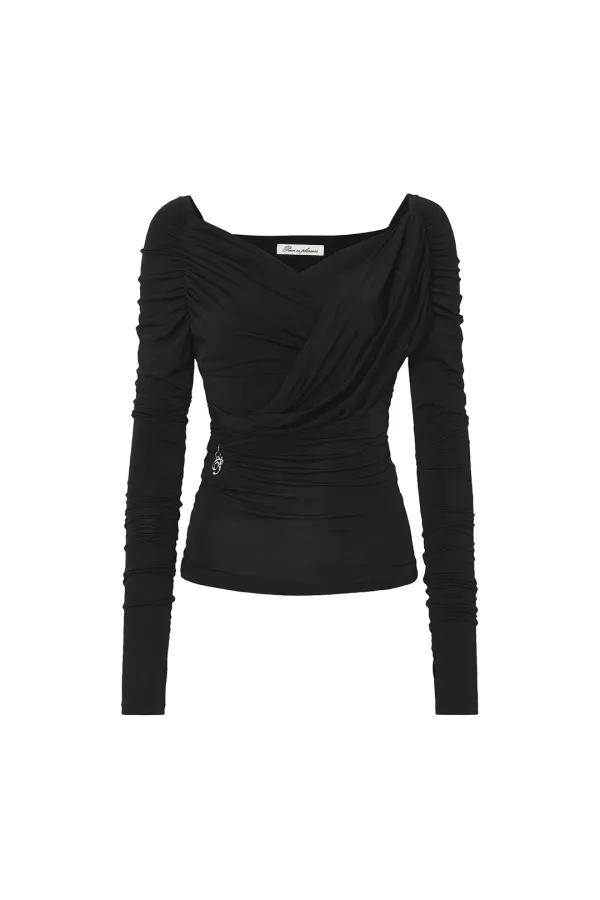 DRAPED OFF SHOULDER TOP black