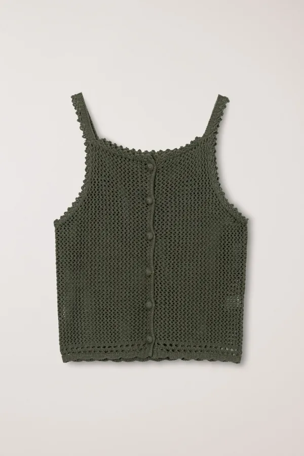 CROCHET BUSTIER KNIT TOP NEUTRAL KHAKI_UDSW6B232K2
