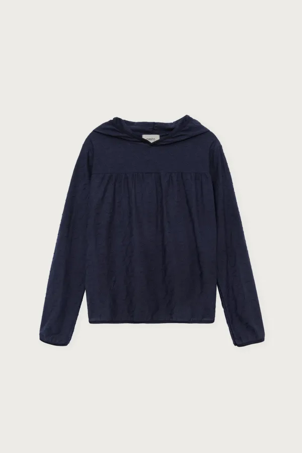 PROTRUDE DOT HOODED TOP DARK LAKE