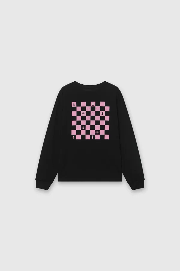 Checkerboard Long Sleeve Top Black