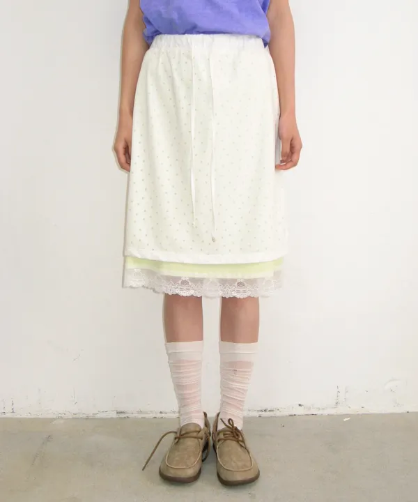 DOT LAYERED LACE HEM SKIRT WHITE