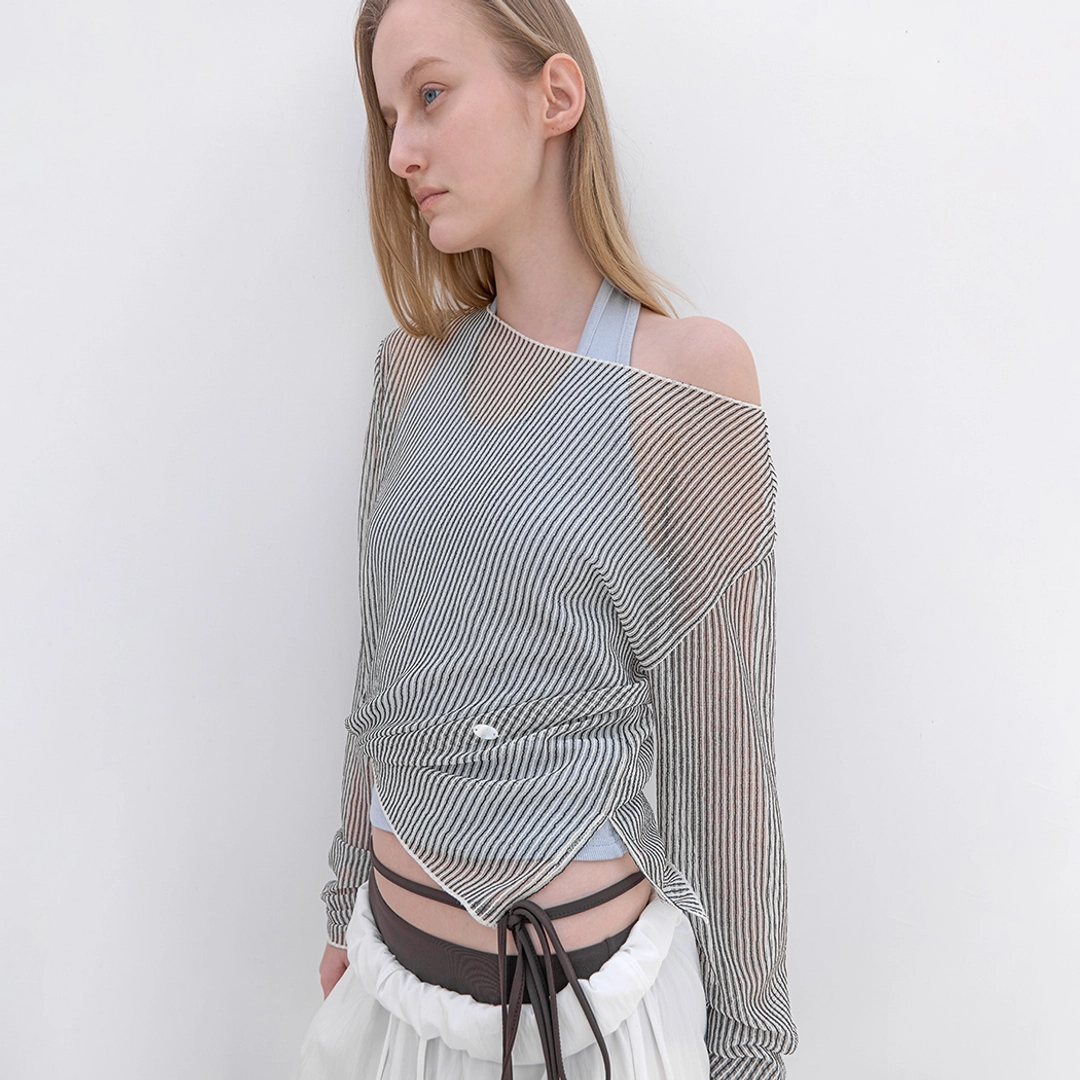 아뜰리에 나인 (BL-4431)STRIPE BOATNECK COVER UP BLOUSE 상품 이미지 2