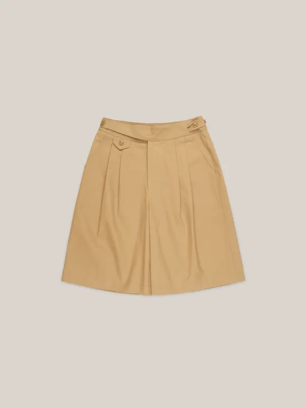 BUTTON STRAP MIDI PANTS  [ BEIGE ]