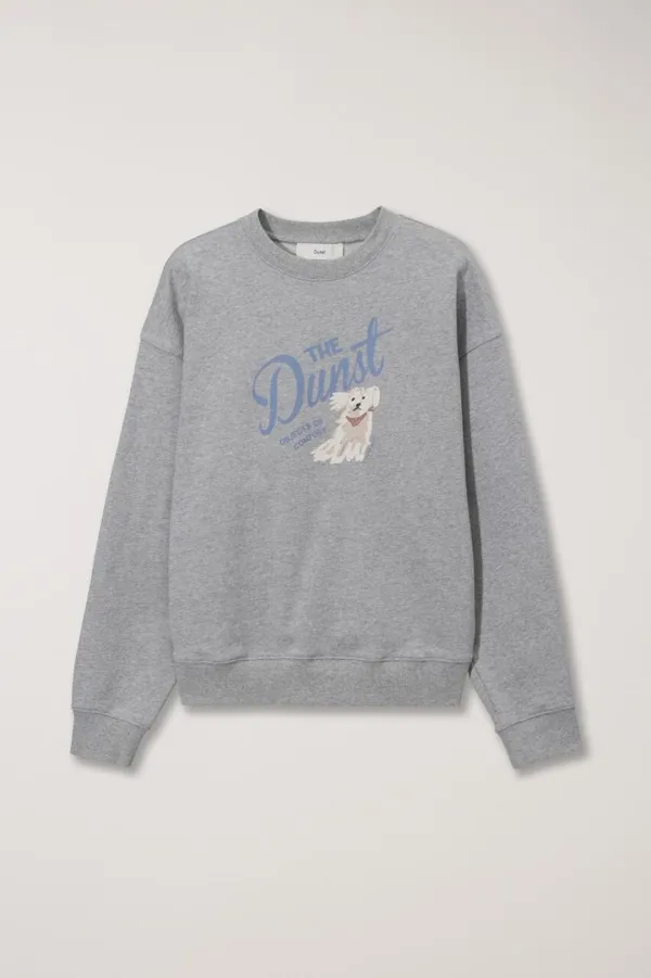 UNISEX DRAWING PUPPY SWEATSHIRT MELANGE GREY