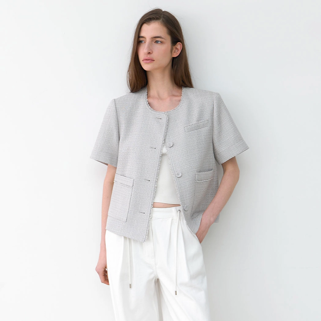 아뜰리에 나인 (JK-3023)TASSEL TWEED HALF SLEEVE JACKET 상품 이미지 2