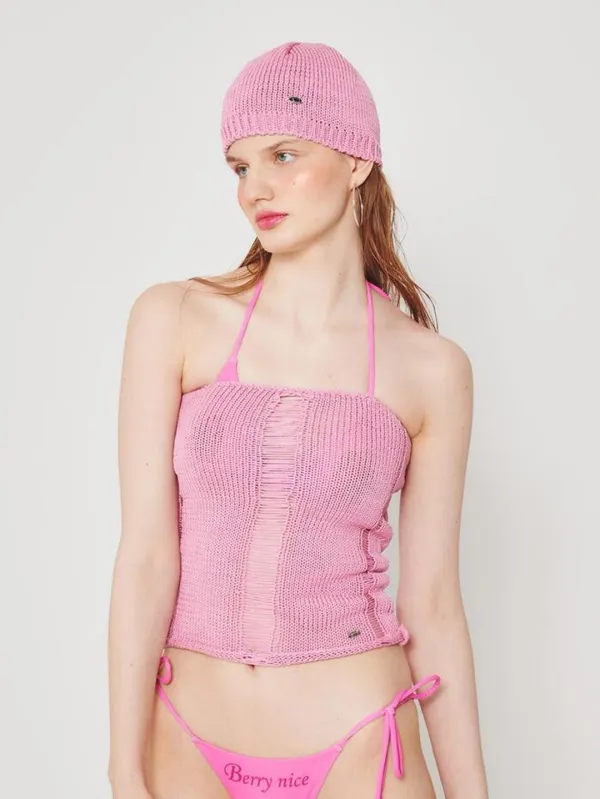 METAL LOGO KNIT TUBE TOP_PK