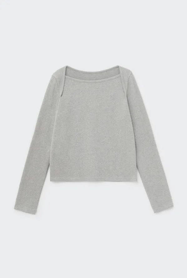 WAFFLE BOAT NECK TOP (GREY)