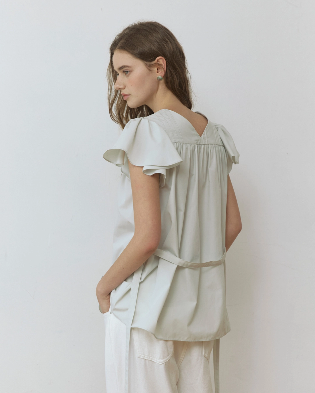 어다울 Pixie ruffle wing belted blouse - ash khaki 상품 이미지 2