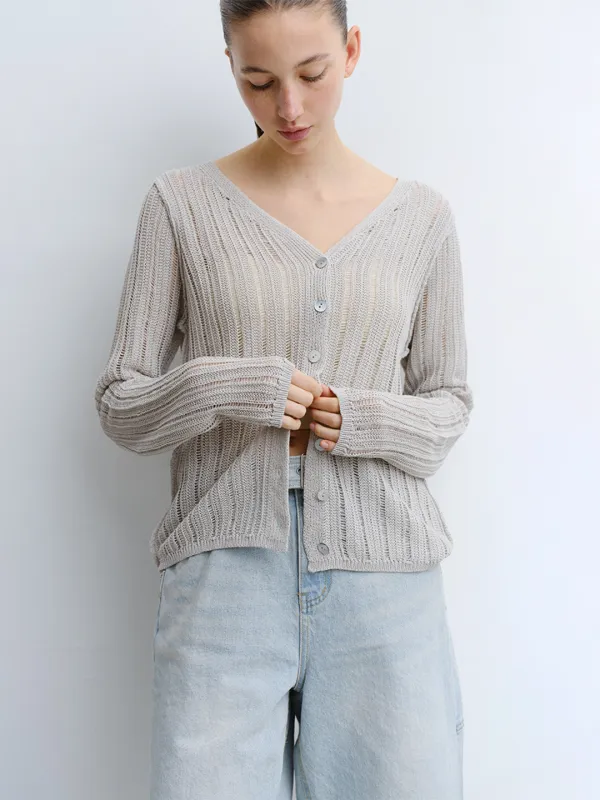 TVR LOOSE FIT KNIT CARDIGAN_MINT GREY