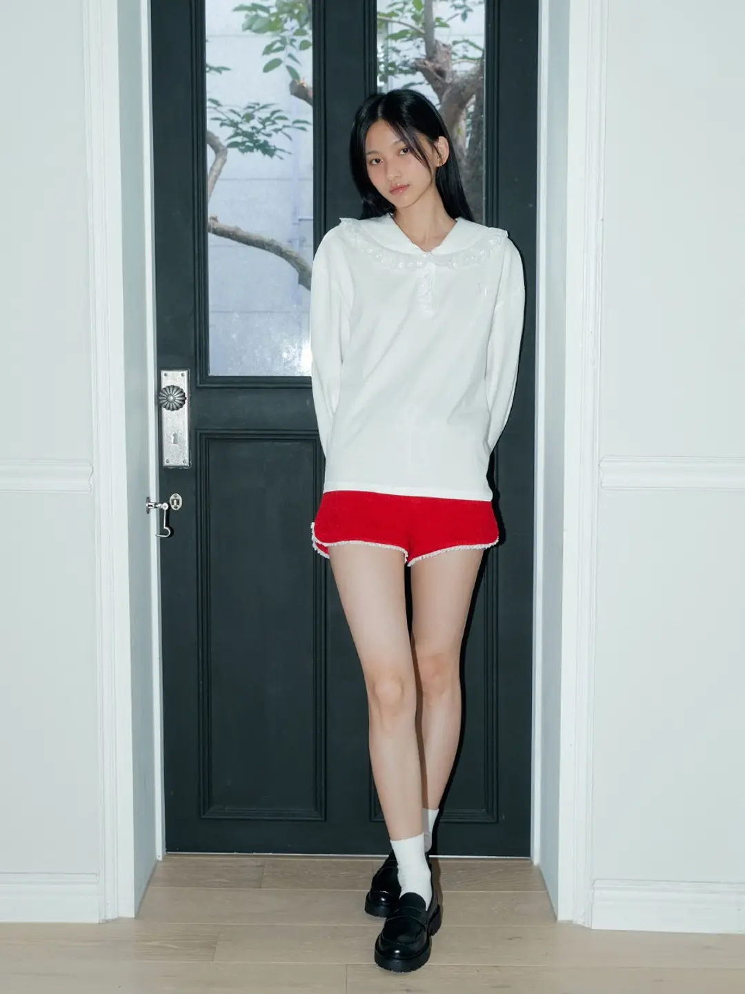 마가린핑거스 LACE KNIT SHORTS (RED) 상품 이미지 2