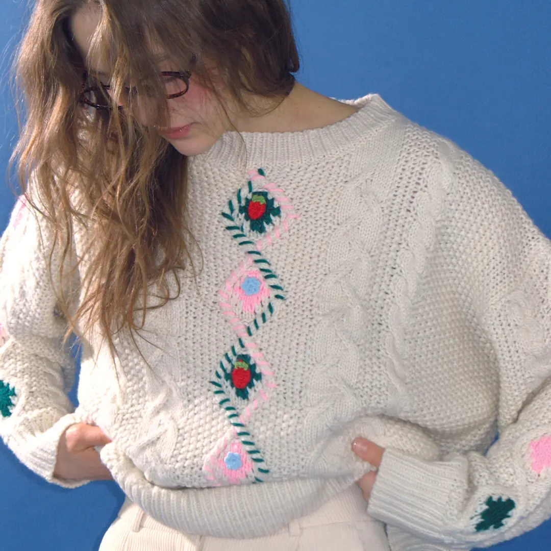 론론 BERRY HANDMADE POINT FISHERMAN PULLOVER KNIT IVORY 상품 이미지 1