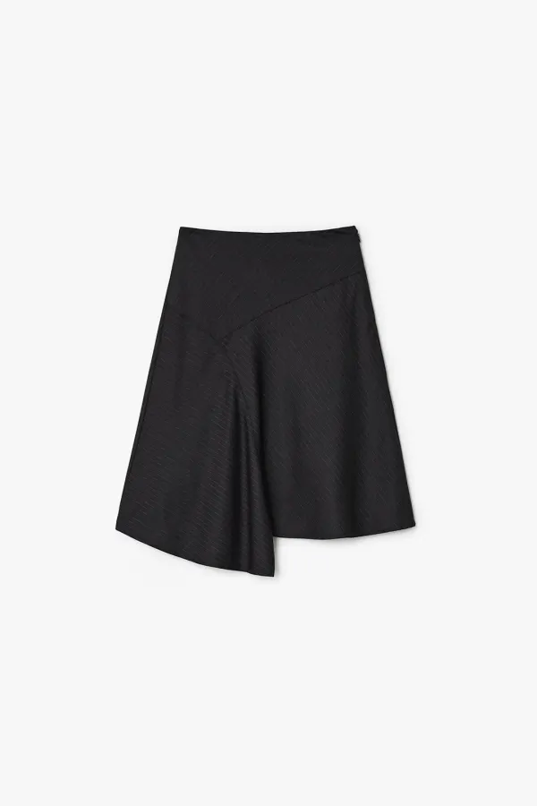 ASYMMETRIC MIDI SKIRT, BLACK