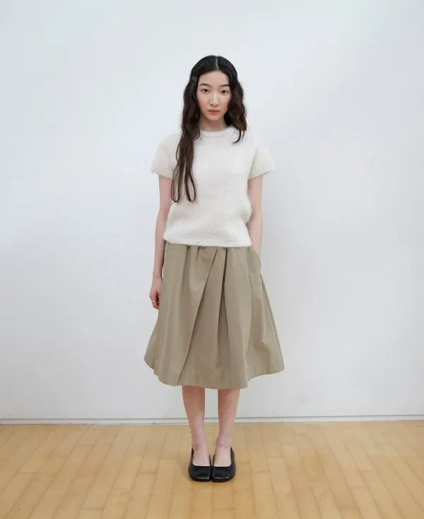 Cotton Tuck Pleated Banding Mid Skirt_BEIGE