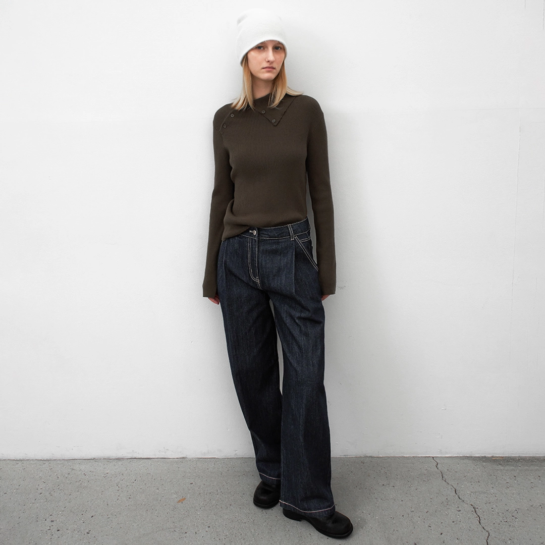 아뜰리에 나인 (Z-PT-5732)STITCH TUCK WIDE DENIM PANTS 상품 이미지 1