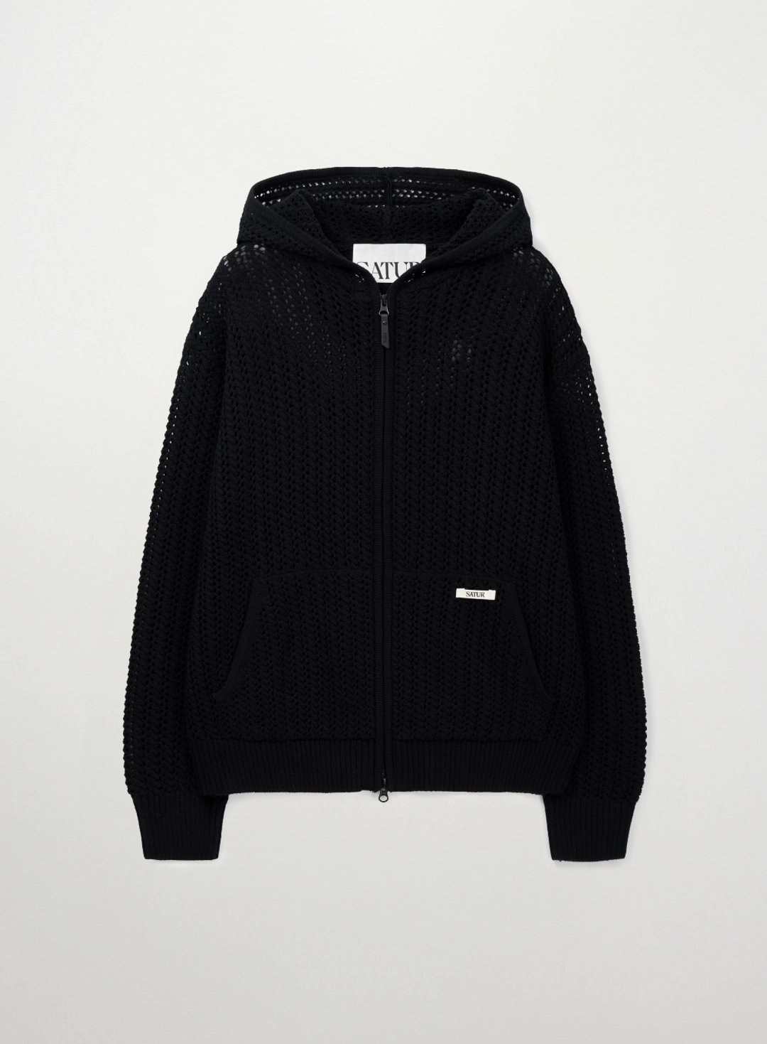세터 Crochet Knit Hood Zip-up - Black 상품 이미지 1