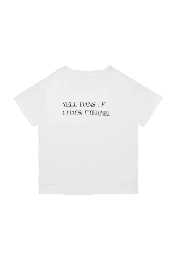 DISTRESSED STUD LOGO OVERSIZED T-SHIRT WHITE