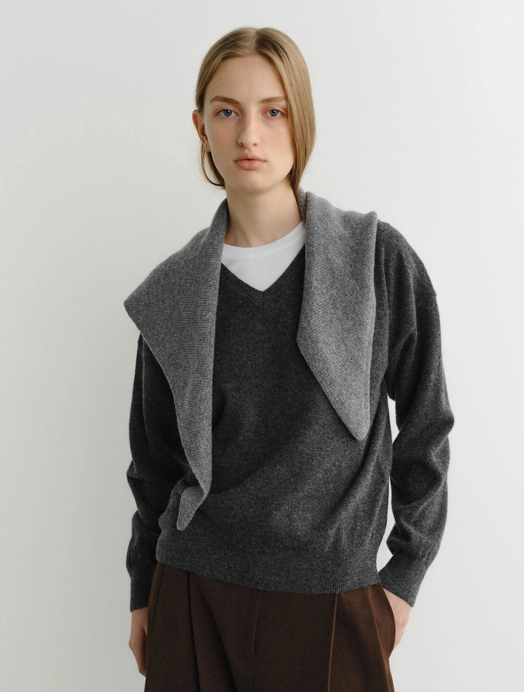 이아 Roy Cashmere Knit Scarf (Grey) 상품 이미지 1