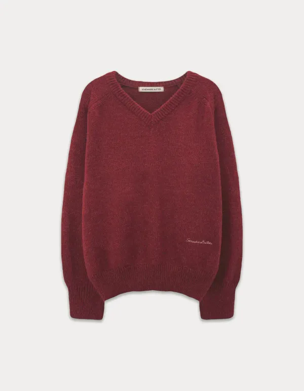 Hazel Alpaca V-Neck Knit - Vintage Red