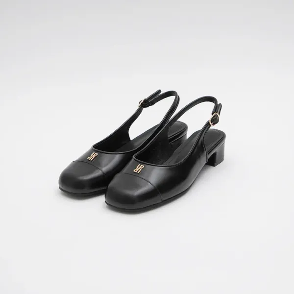 (SH-3445)REAL LEATHER SYMBOL LOGO SLING BACK