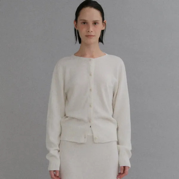 Cashmere wholegarment round cardigan_ivory