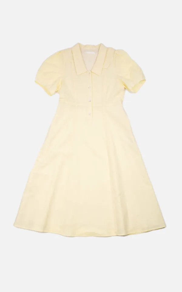CRINKLE VOLUME COLLAR DRESS_YELLOW
