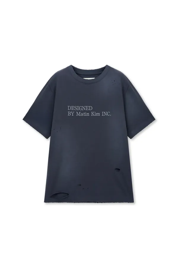 SPRAY WASHED LETTERING DAMAGED TOP IN NAVY
